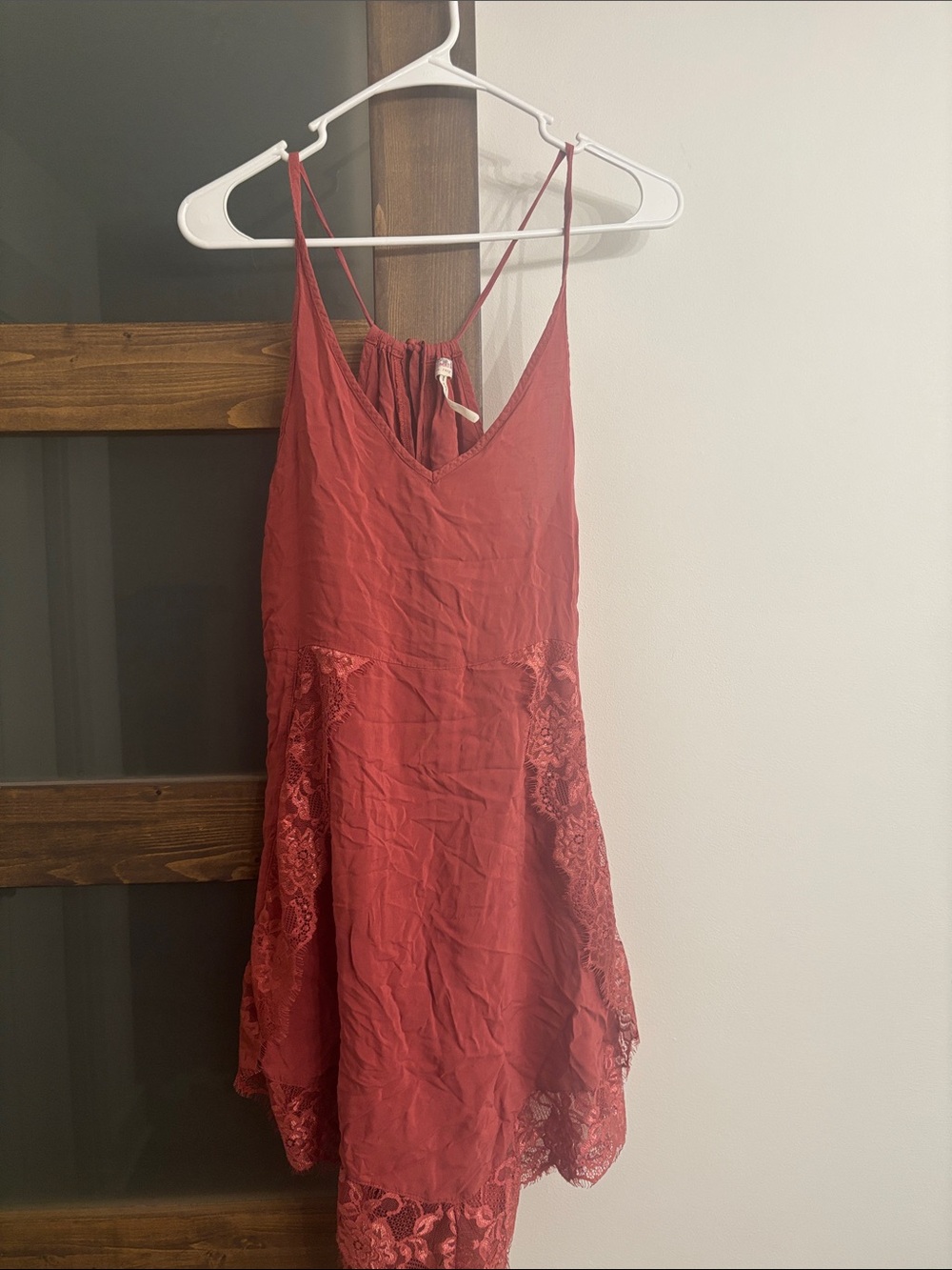 Free People Red Lace-Trim Slip Dress